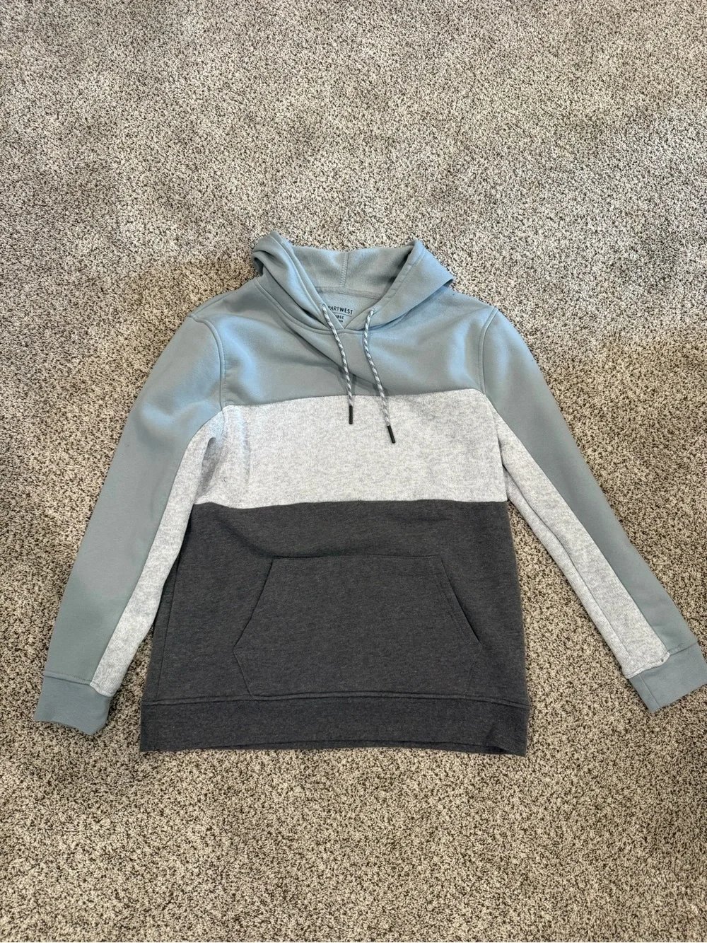 Men's Colorblock Pullover Hoodie in Slate Blue, Light Gray & Charcoal